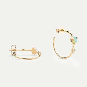 SOLD - Wwake two step opal and diamond hoop earrings - pair